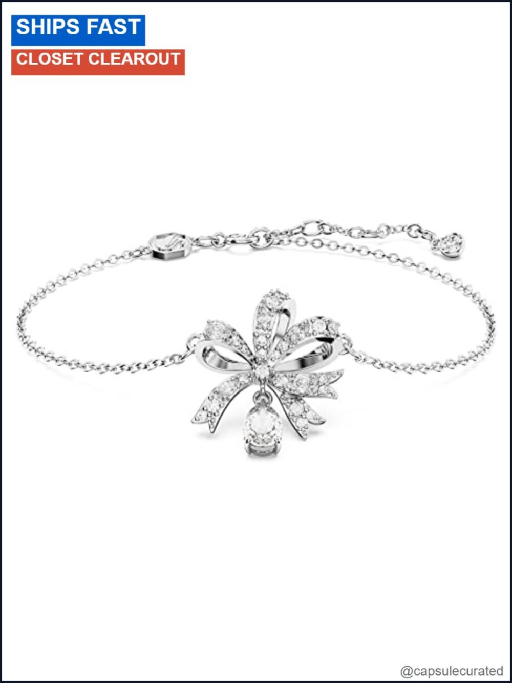 Swarovski Volta Crystal Bow Bracelet Rhodium Finish Adjustable